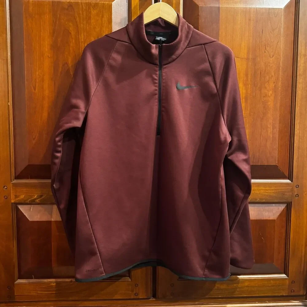 Nike Dri-FIT Men's 1/4 Zip Pullover Burgundy Training Sweatshirt Large